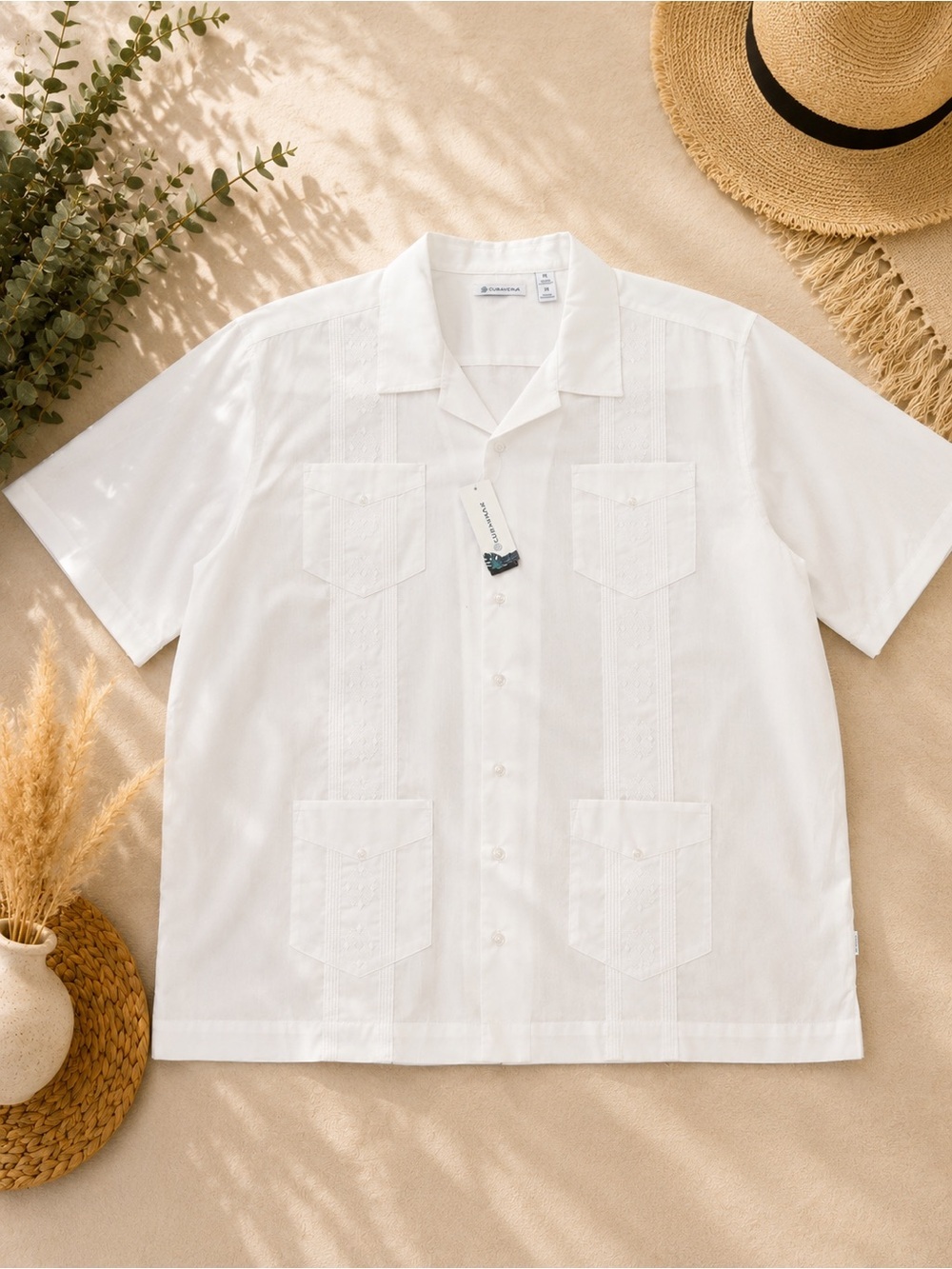 Cubavera White Short-Sleeve Guayabera Shirt